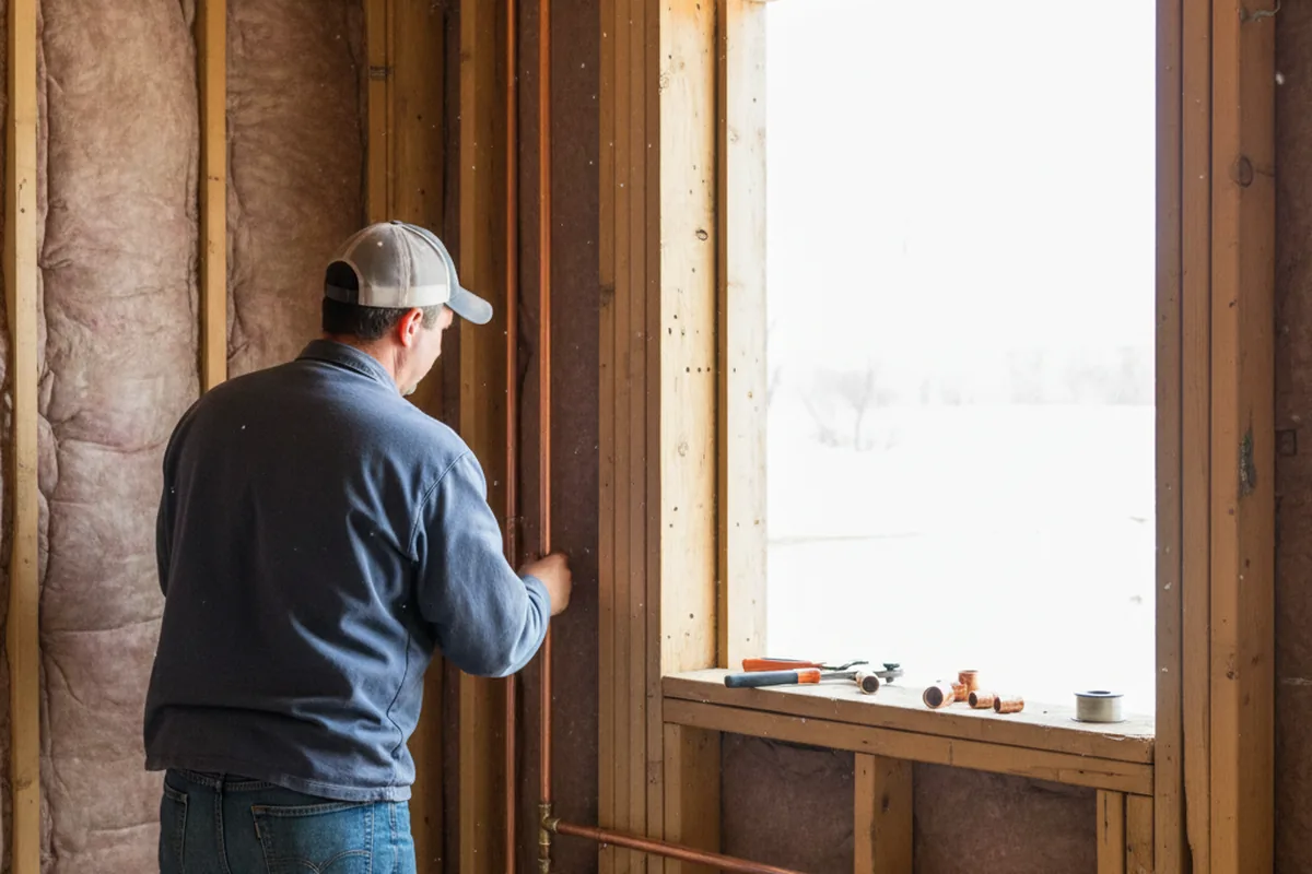 Licensed plumber running new copper supply lines in a Middleville home